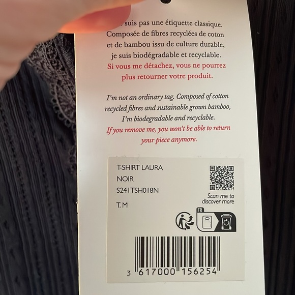 Fancy knit, top T-shirt, feminine classic French Sezane lace details NWT M 🎀 - Picture 4 of 8